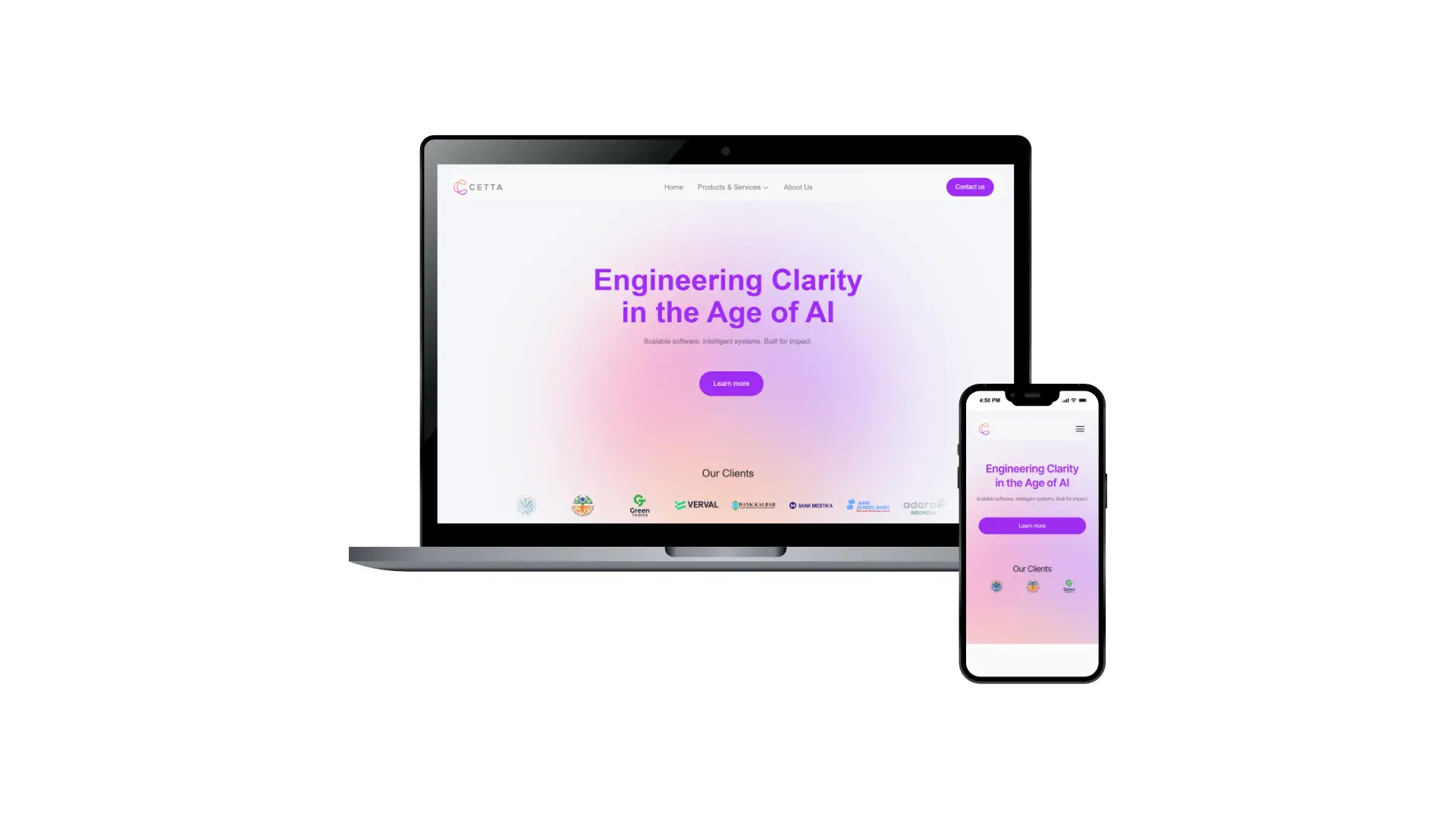 Tampilan antarmuka utama situs web perusahaan PT Cetta Trans Digital yang dikembangkan oleh Irfan Hidayatullah - Fullstack Engineer